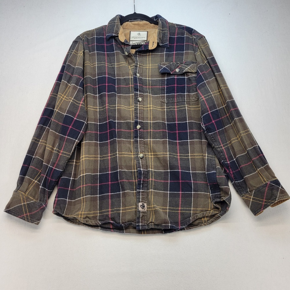 Legendary Whitetails Buck Camp Flannel Shirt Mens Large Green Plaid Cotton